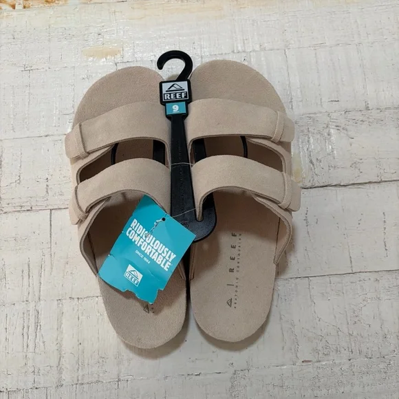 Reef Ojai Two Bar Sandals NWT size 9 Vintage Cream Suede Footbed Slip Ons - Picture 11 of 12